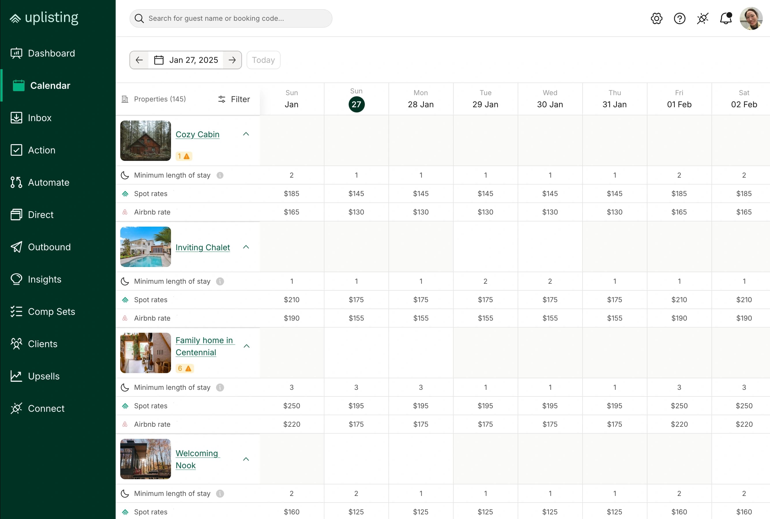 Uplisting calendar interface
