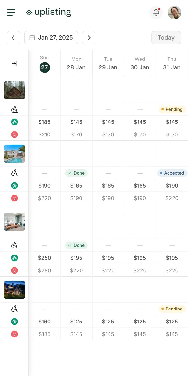 Uplisting calendar on mobile