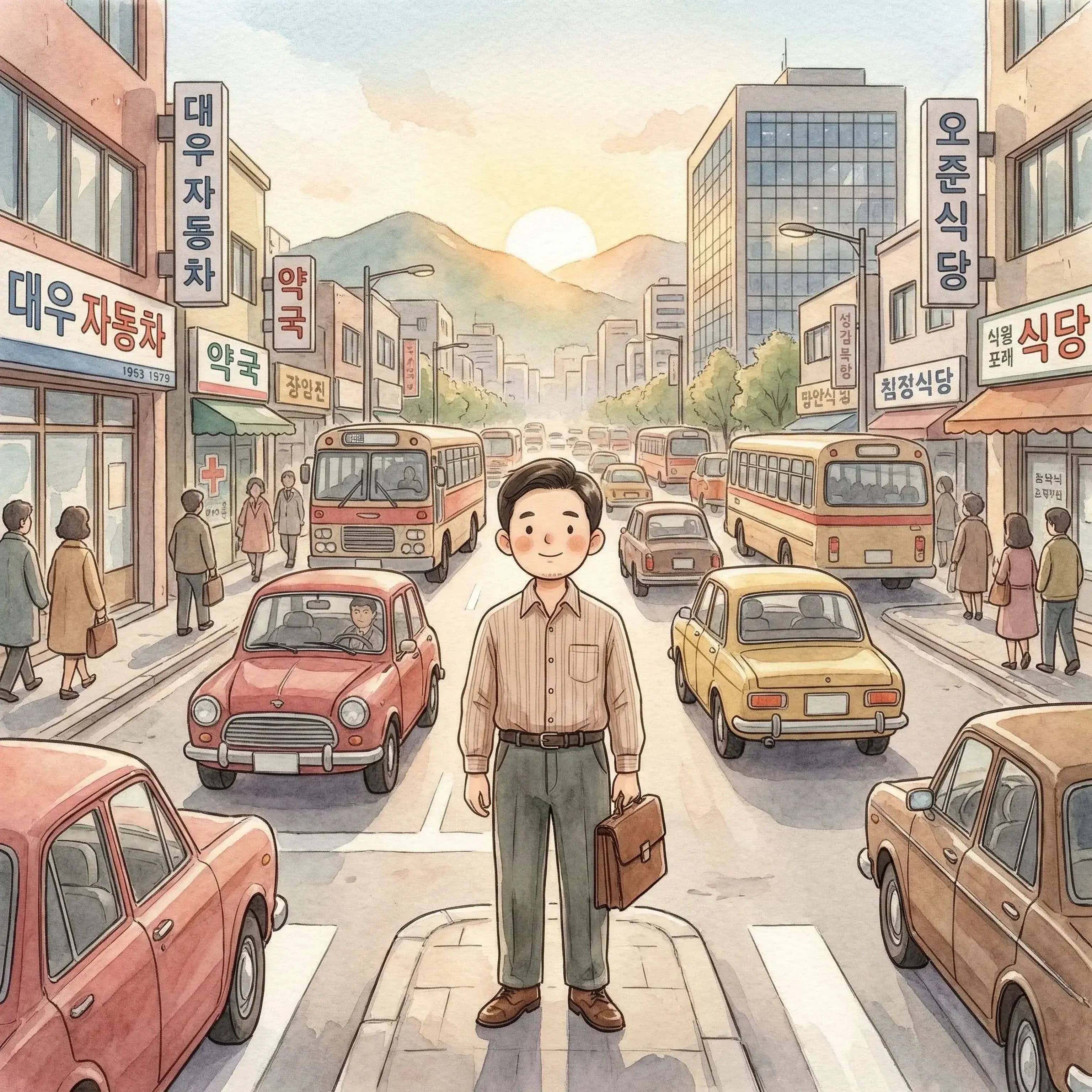Illustrated scene of Paul in 1979 Seoul